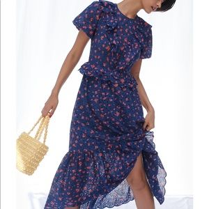 UO Eyelet Ruffle Maxi Dress Blue